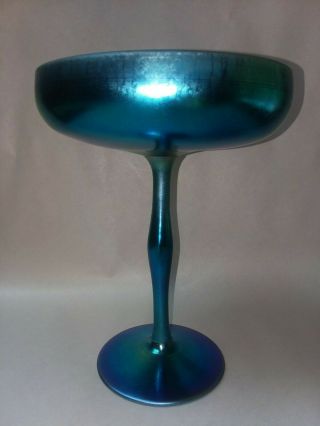 Antique 2642 Steuben Blue Aurene Art Glass Chalice Compote