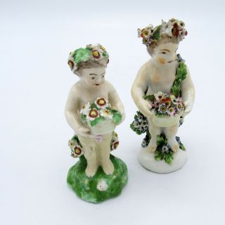 Two Antique English Derby Porcelain Figures Of Putti Cupids 18th Century,  Nr