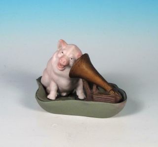 Schafer Vater Antique German Pink Pig Bisque Porcelain Fairing Edison Phonograph 3