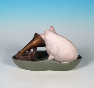 Schafer Vater Antique German Pink Pig Bisque Porcelain Fairing Edison Phonograph 4