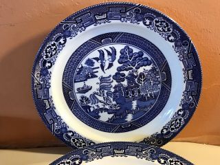 Set 6 Dinner Plates,  antique English BLUE WILLOW,  Wood’s Ware 2