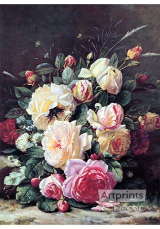 A Still Life With Roses By Jean Baptiste Robie (art Print Of Vintage Art)