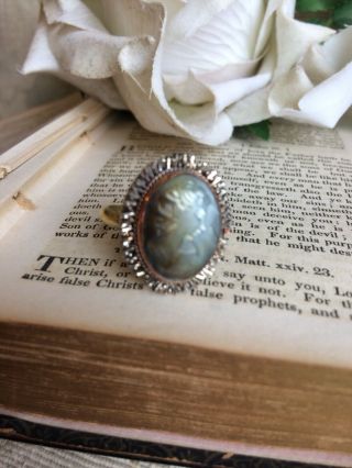 Antique Mother Of Pearl Cameo Ring.  Sterling Silver Sz 8 C.  1890’s