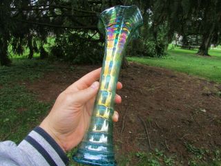 Imperial Ripple Antique Carnival Art Glass Vase Aqua Rare Color &