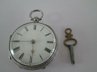 Antique Silver Pocket Watch & Key 1890 Thomas Mills Case A Edge Coventry