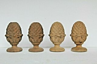 Set Of 4 Hand Carved Gothic Acorn Wood Fancy Sculptures