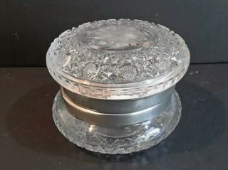 Antique American Brilliant Period Abp Cut Glass Powder Jar Box Large & Heavy 5 "