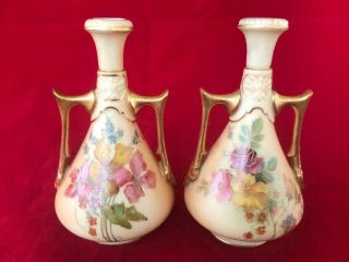 Fine Antique Royal Worcester Porcelain Hand Painted Vases.  C1893.