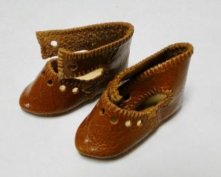 Older Antique Look Brown Leather Doll Shoes French Small Size 1