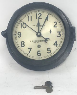 Chelsea Clock Co Boston U.  S.  Maritime Commission Clock In Order with Key 3