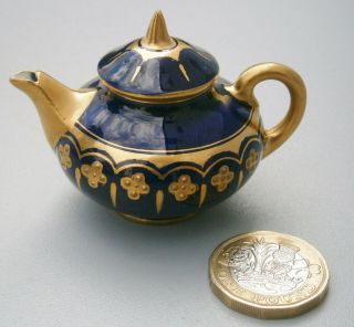 Antique Coalport Cobalt Blue & Gilded Miniature Teapot