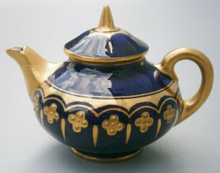 Antique Coalport Cobalt Blue & Gilded Miniature Teapot 2