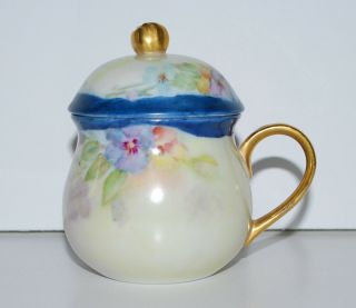 Antique Chocolate Lidded Tiny Cup Gold Gilding Hand Painted Usa Fine Porcelain 6