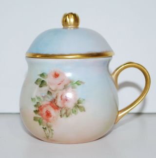 Antique Chocolate Lidded Tiny Cup Gold Gilding Hand Painted Usa Fine Porcelain 2
