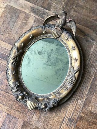 Antique Eagle Mirror,  Gold Regency Federal Style American Eagle Oval Mirror