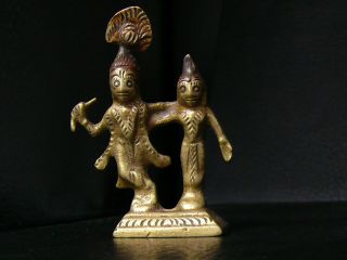 (cn521) India : Vintage Brass Sculpture Of Hindu God Radha Krishna