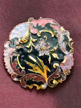 French Antique Art Nouveau Brass Enamel Pin Brooch.  Remarkable Floral Design
