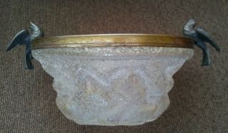 Antique Victorian Large Crystal Silver Bird Birds Bowl Textured Crystal Bottom