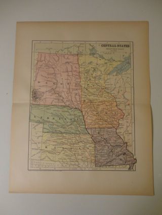 Engraved Antique Map Of The Central States (west.  Part) /1883 By Charles M.  Green