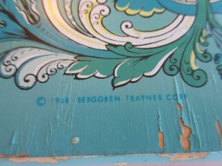 VTG RETRO 1968 Berggren Trayner Bread Cutting Board Blue Swedish Toleware Design 3