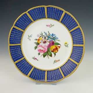 Antique Spode China - Flowers Painted Plate - Gilt & Blue Borders - Lovely