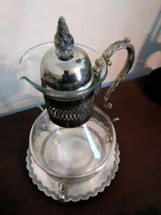 Vintage Italian Mid - Century Silver Plated And Glass Coffee/carafe Pot With Stand