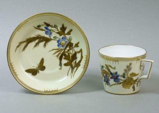 Fine Antique Royal Crown Derby Enamelled & Gilded Porcelain Cup & Saucer C.  1885