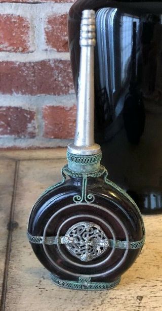 Vintage Moroccan Amethyst Glass/silver,  Perfume/ Rose Water Bottle,  Sprinkler