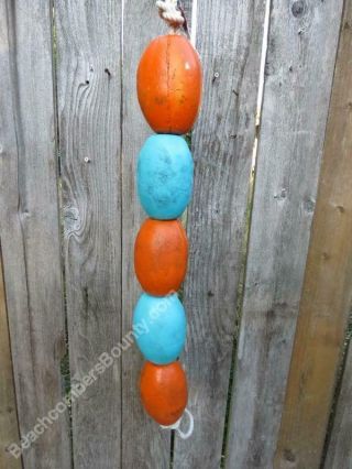 5 Old Fish Net Floats - Neon Blue & Orange - Xnbo133