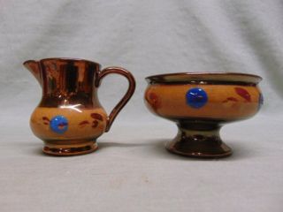 Antique Staffordshire Copper Luster Pitcher & Compote