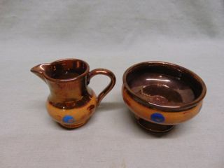 Antique Staffordshire Copper Luster Pitcher & Compote 2