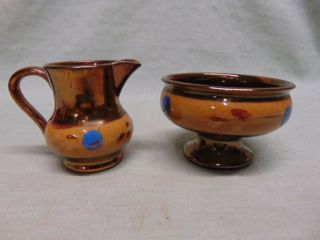 Antique Staffordshire Copper Luster Pitcher & Compote 4