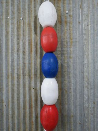 5 Old Fish Net Floats - Red,  White,  Blue - Xbw92