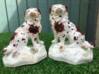 Mid 19thc Staffordshire Spaniel Dogs With Separate Front Legs C1830s