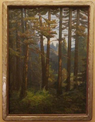 Artist H.  M.  Tomlinson Antique Oil Painting " Through The Woods " Framed