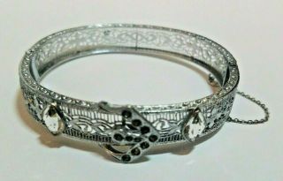 Vintage Antique Art Deco Bracelet Filigree Hinged Bangle Silver Buckle Jhr Small