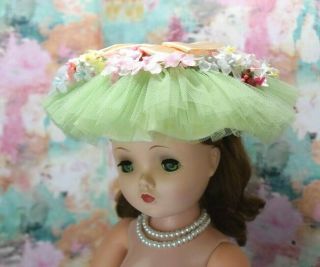 Vintage Madame Alexander 21 " Cissy Size Lime Green & Gorgeous Hat W/ Flowers