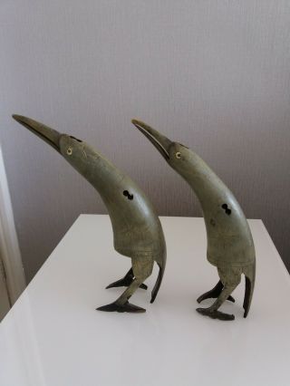 2 Vintage Birds Carved From Horn