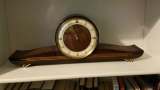 Antique Wooden Hermle German Mantel Clock Complete With Wind - Up Key
