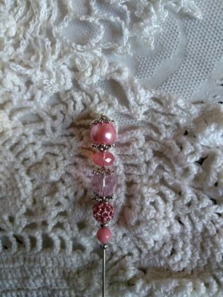 Antique Victorian Inspired Scarf Hat Pin Light Pink Pearl 5 " Vtg Silver Hatpin