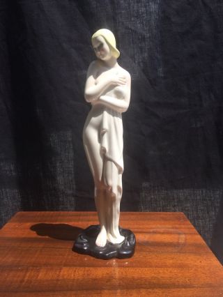Ronzan Italy 1930s Art Deco Nude Woman Porcelain Statue