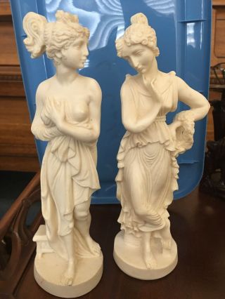 Vintage Italy Lady Marble Statue Pair.