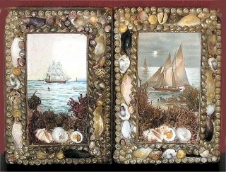 Victorian Sailors Valentine Folk Art Maritime Framed Picture Seashells