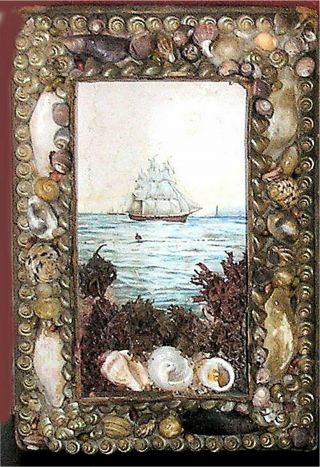 Victorian Sailors Valentine Folk Art Maritime Framed Picture Seashells 2