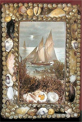 Victorian Sailors Valentine Folk Art Maritime Framed Picture Seashells 3