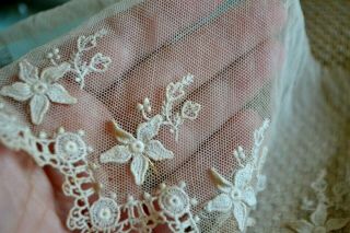 Antique Victorian Fine Net Lace Appliques Embroidered Pattern Delicate Dolls