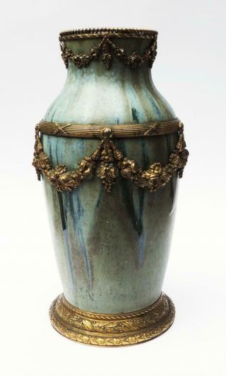 French Bronze Mount Pottery Vase C1910 Possibly Delaherche Art Pottery