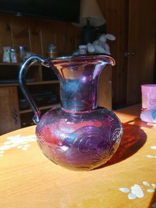 Vintage Antique Amethyst Depression Glass Pitcher/vase Stunning