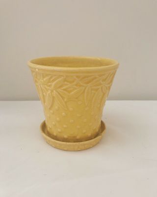 Antique Nelson Mccoy Art Pottery Yellow Leaves & Dots Flower Pot Planter Vase Fa