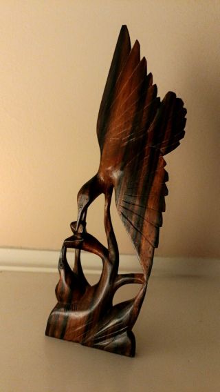 Vintage Hand Carved Wooden Bird Feeding Young Sculpture 8 Inch
